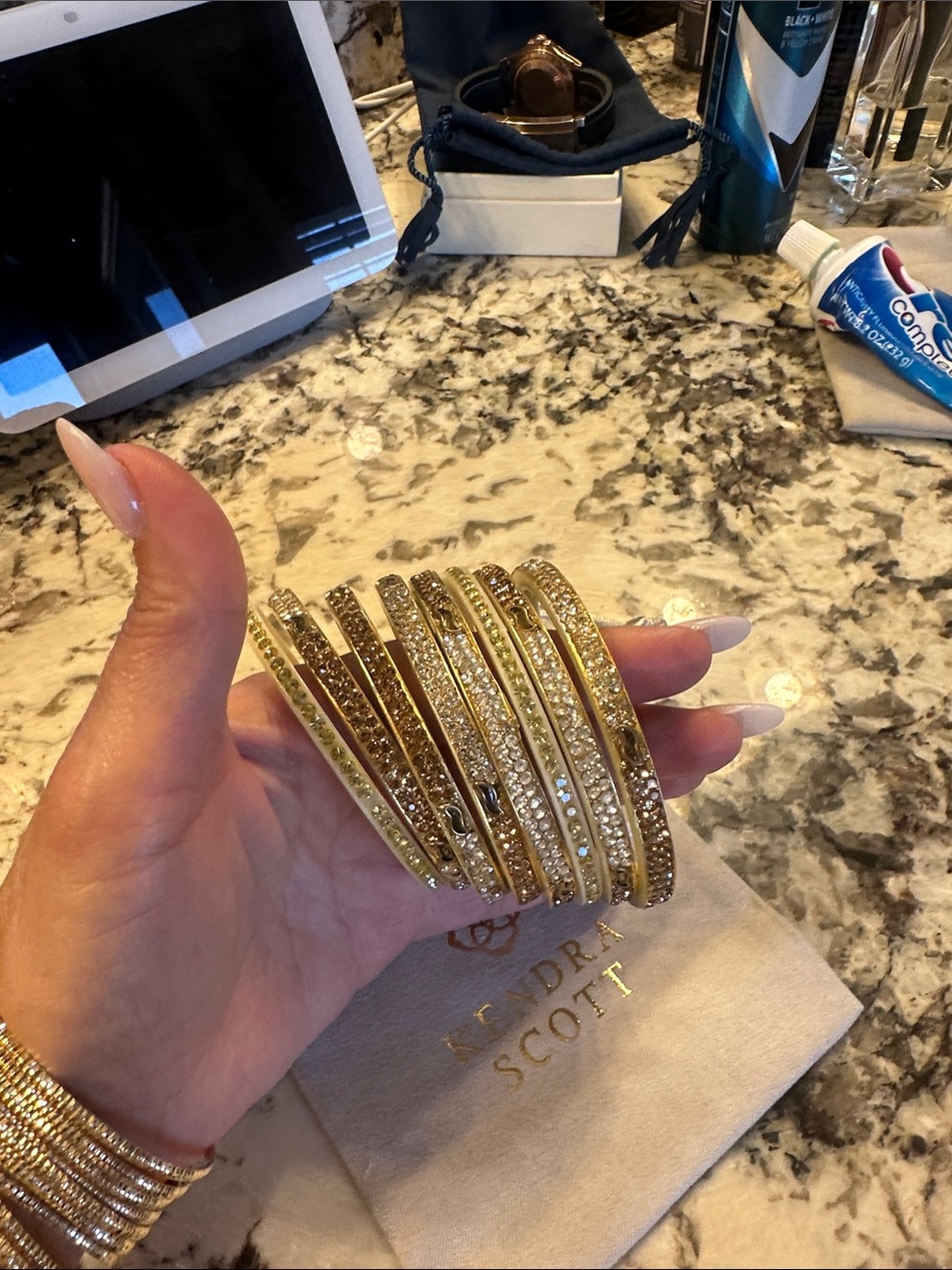 8 Gold Crystal Stackable Bangle Set